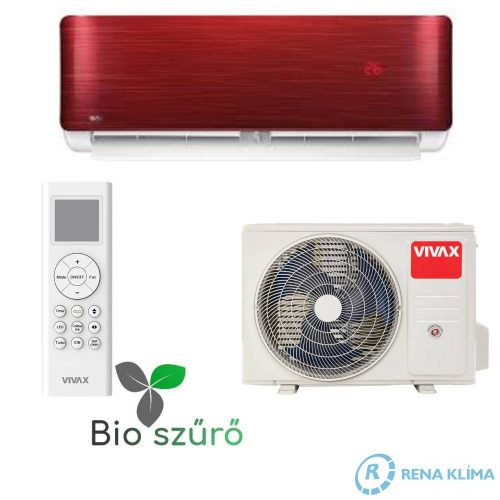 VIVAX R+ DESIGN RED Klíma Bordó ACP-12CH35AERI+ 3,5 kW Energiahatékony Bio Hepa szűrővel